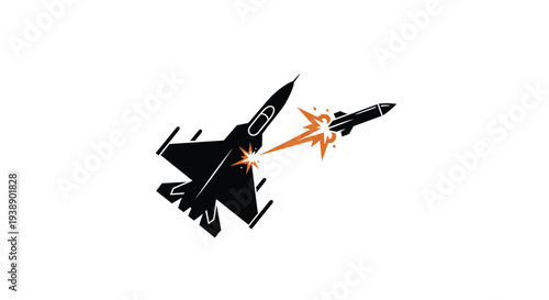 Black silhouette of a fighter jet launching a missile