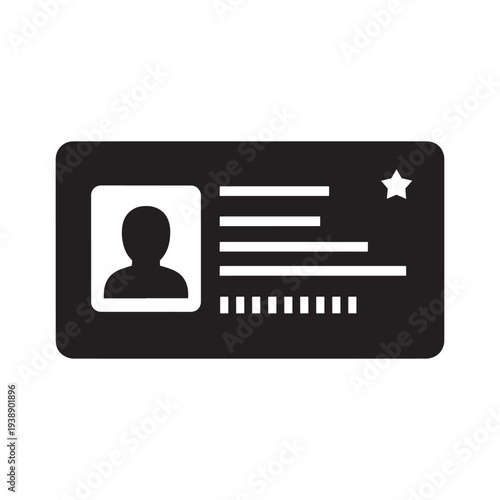 Identity Card Icon: Personal Identification Card with Photo Placeholder and Data Fields, Silhouette User Profile Symbol, Vector Illustration