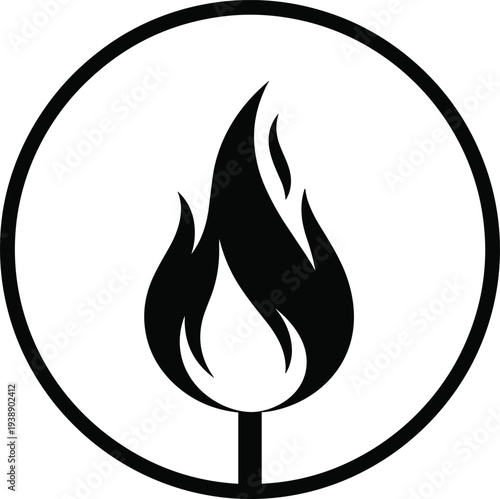 Flame fire hazard symbol vector illustration, circular icon, safety design, flammable material warning, danger sign, prevention, alert, caution, art