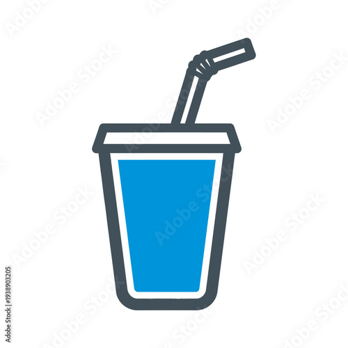 Blue Drink in Plastic Cup with Straw.