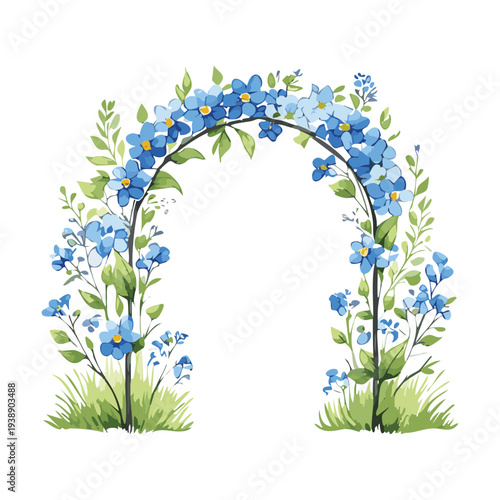 Classic garden archway flower illustration for timeless wedding themed graphic design and artistic project layout design work