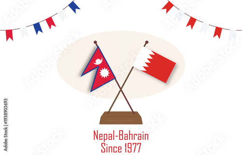 Nepal and Bahrain Crossed Flags Vector Illustration