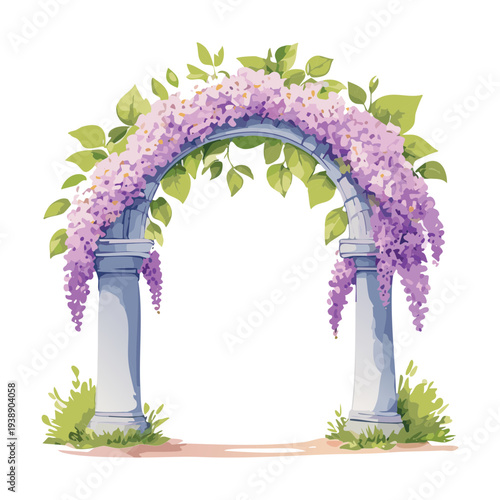 Beautiful floral arch illustration with lavender for garden wedding themed graphic design and artistic project layout work