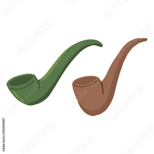 Pair of traditional leprechaun smoking pipes in green and brown illustration for St. Patrick's Day