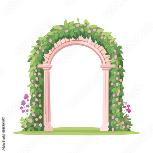 Romantic garden arch flower illustration for wedding theme graphic design and artistic project layout design work