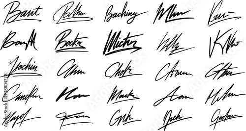 A diverse collection of artistic handwritten signatures and personalized autographs, ideal for identity, legal documents, or graphic design elements.