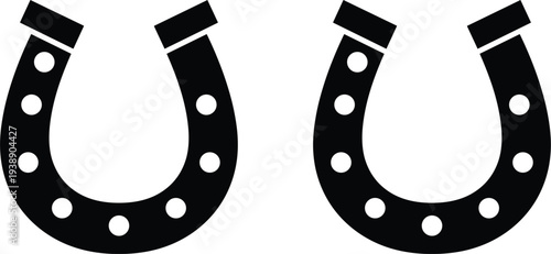 Horseshoe lucky symbol icon set, traditional good luck charm silhouette isolated western fortune sign flat vector illustration