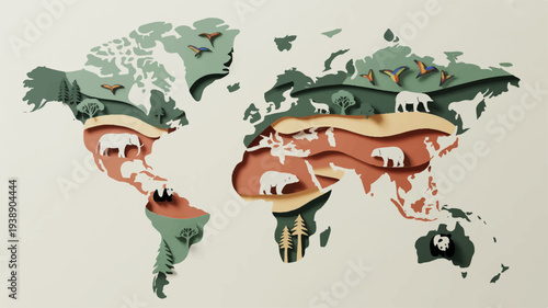 Earth's continents melting with animals falling off climate change concept globe crisis