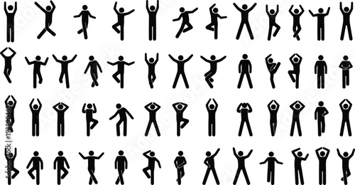 Human silhouette vector illustration collection, expressive poses, dance movement, body gesture, posture design, activity artwork, culture, communication, flat vector illustration