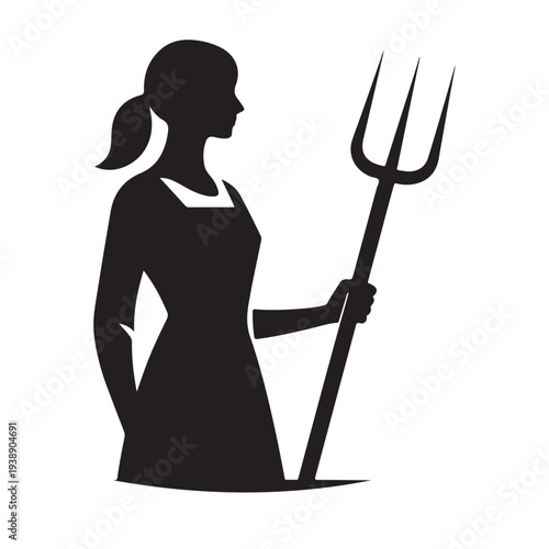 Farmer with Pitchfork Silhouette Vector Rustic Agriculture Worker Illustration Concept