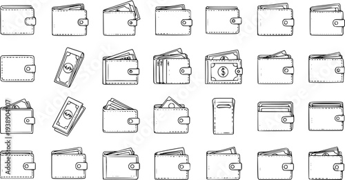 Wallets Collection: Various Designs of Empty and Full Purses, Vector Illustration