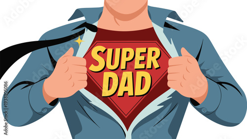 Super Dad Hero Concept Vector Illustration - Father Opening Shirt to Reveal Superhero Shield for Father's Day