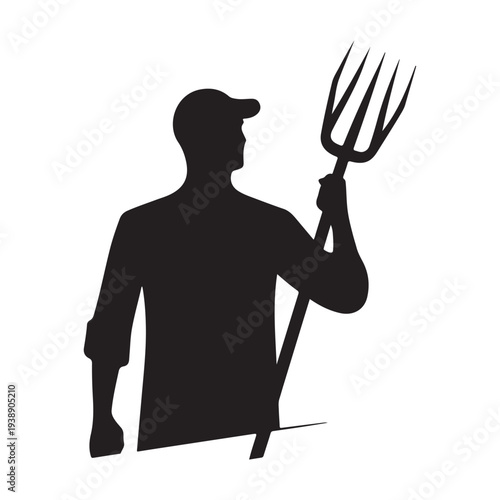 Farmer with Pitchfork Silhouette Vector Rustic Agriculture Worker Illustration Concept