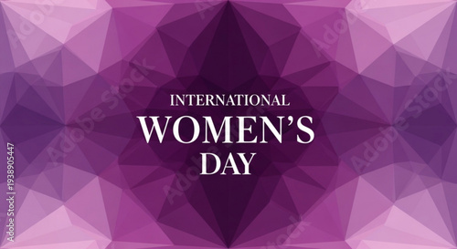 International women's day celebration with purple geometric background and white text