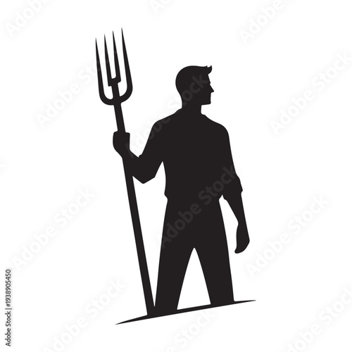 Farmer with Pitchfork Silhouette Vector Rustic Agriculture Worker Illustration Concept