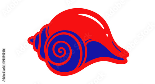 Stylized Seashell Icon with Red and Blue Colors