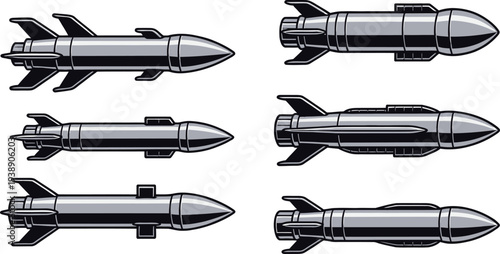 A set of missile,rocket lyncher, nuclear kit,set of black , silver iron and white 