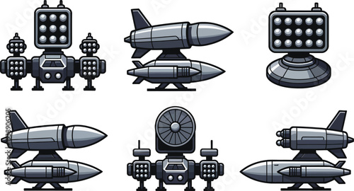 Update Air defense system and rocket, rocket luncher vector illastration war item, destructive items