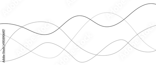 Curved black long lines seamless wave pattern. Thin line wavy abstract vector background. Wavy line horizontal divider wavy pattern. Curve line art striped. Abstract wave elements. Vector illustration