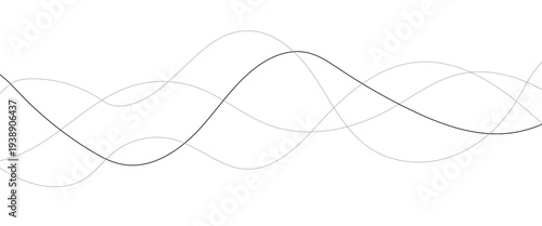 Curved black long lines seamless wave pattern. Thin line wavy abstract vector background. Wavy line horizontal divider wavy pattern. Curve line art striped. Abstract wave elements. Vector illustration