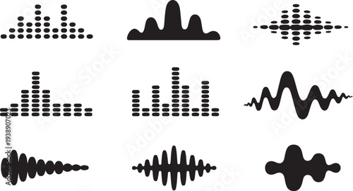 Abstract sound wave and equalizer shapes on transparent background