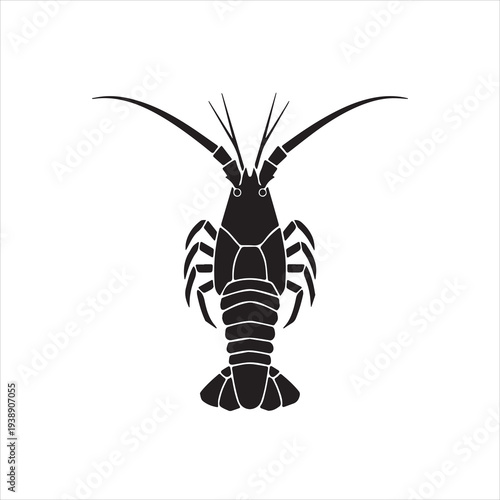  silhouette black spiny lobster aquatic animal icon on white background vector design