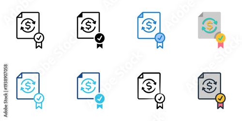 Fiscal policy icons set multiple style collection. Editable stroke 
