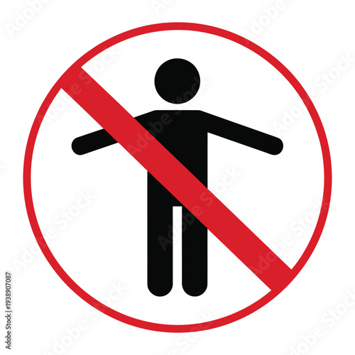 No entry or restricted access symbol featuring a black person silhouette with a red prohibition circle and diagonal line.