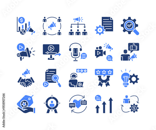 Digital Promotion Icon Collection,  featuring Promotion, Affiliate Marketing, Affiliate, Content Management, Search Engine, Video Marketing, Video Sharing, Podcast, Storytelling, Influencer, Sponso.