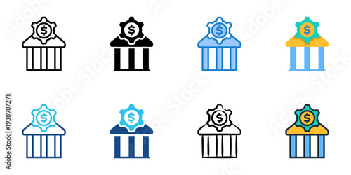 Central bank icons set multiple style collection. Editable stroke 
