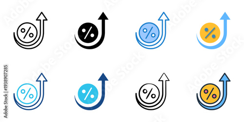 Interest rate icons set multiple style collection. Editable stroke 
