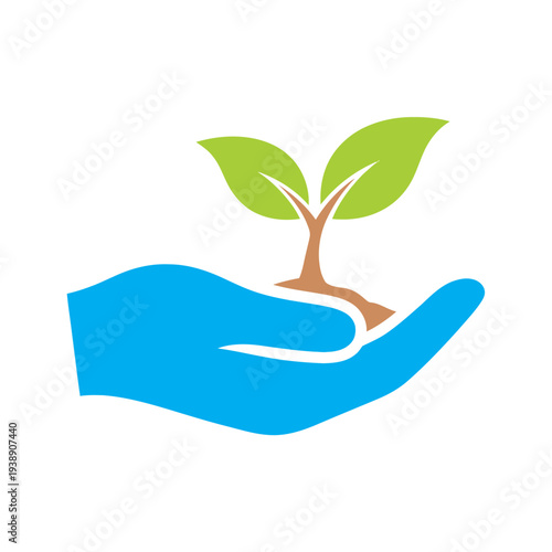 Hand Holding Small Green Plant Sapling.