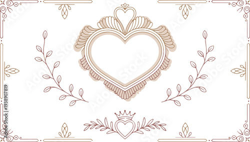 Elegant heart shaped frame with ornate details and floral accents