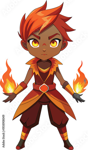 Fire mage boy with flames vector illustration flat design