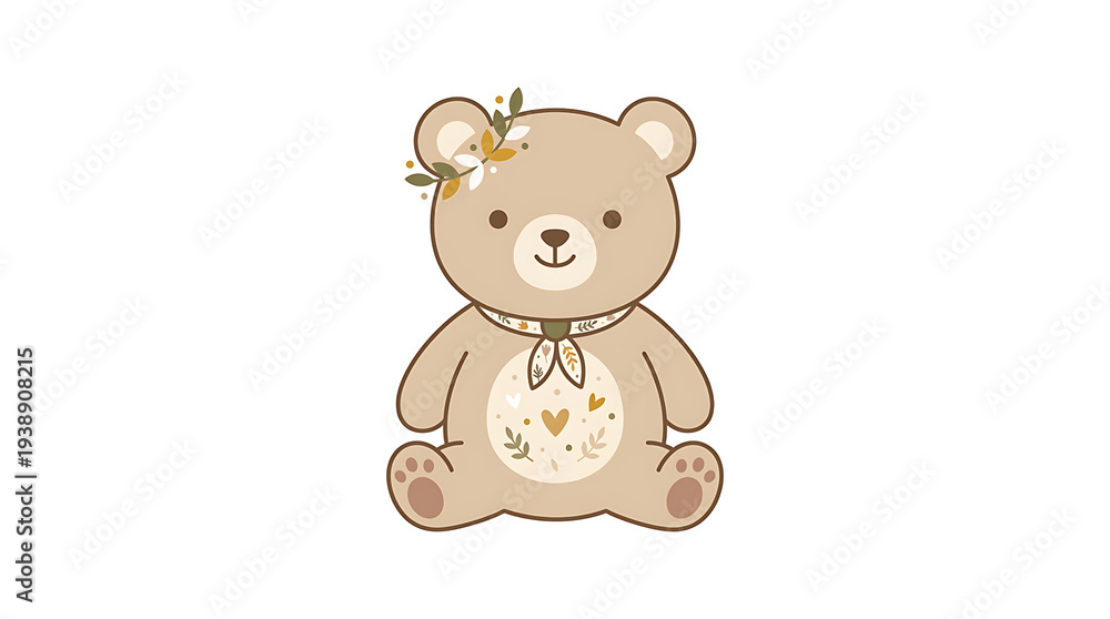 Fototapeta premium Cute Cartoon Teddy Bear with Flower.