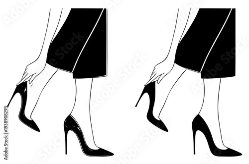 Pointed Toe Mid Heel Court Shoes 6–8 cm on Woman Legs, Closed Toe Classic Pumps for Office, Business and Daily Fashion