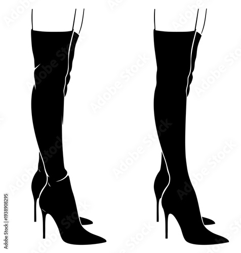 Knee High Leather Boots with Pointed Toe and Slim High Heel 9–11 cm on Woman Legs, Closed Toe Elegant Fashion Boots for Street and Runway