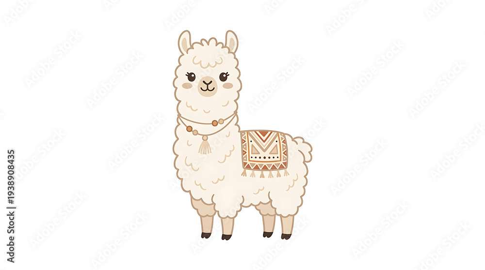 Fototapeta premium White Alpaca with Saddle Standing Alone.