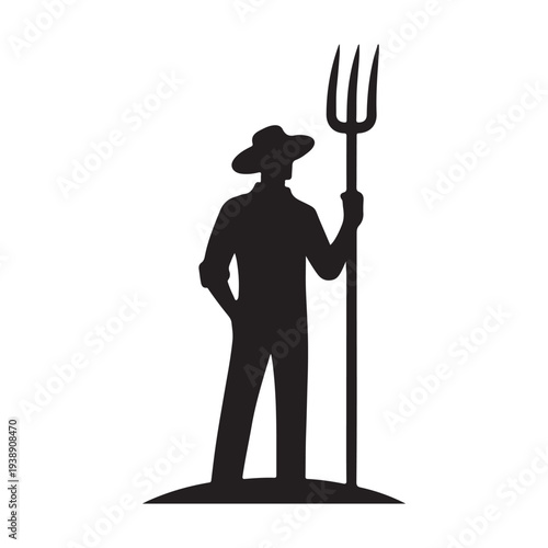 Farmer with Pitchfork Silhouette Vector Rustic Agriculture Worker Illustration Concept