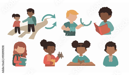 Happy Diverse Children Showing Kindness Fairness and Honest Behavior Vector Illustration