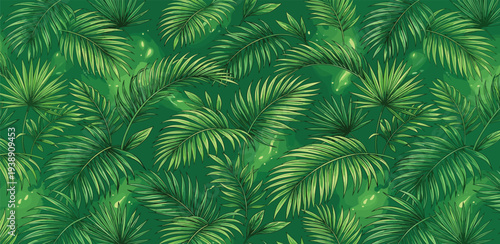 A lush pattern of green palm fronds densely arranged from a top-down aerial viewpoint