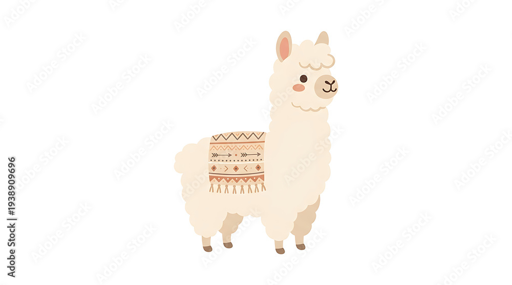 Fototapeta premium Cute Cartoon Llama Illustration with Blanket.