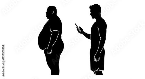 Comparison of body shapes between an overweight and a lean individual in casual attire. Vector, illustration