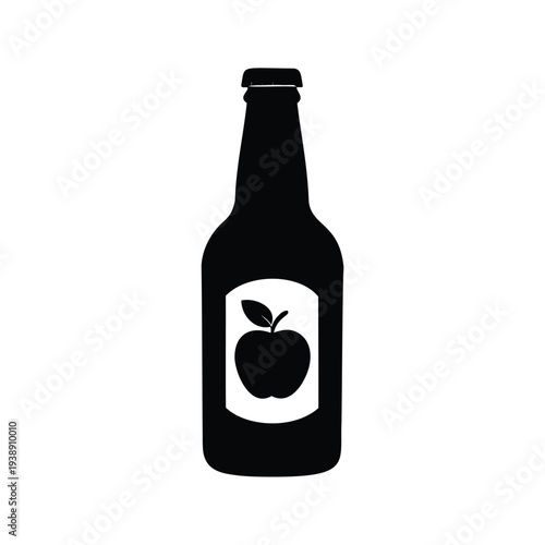 Apple bottle silhouette vector illustration a minimalist design for branding and packaging, cider bottle silhouette vector illustration