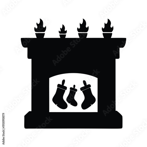 fireplace with stockings silhouette vector illustration
