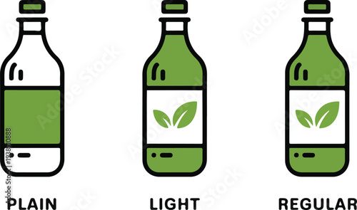 Three bottles plain light and regular packaging simple icons