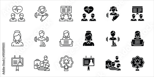 Collection of 16 black and white icons depicting various ancient egyptian and historical figures