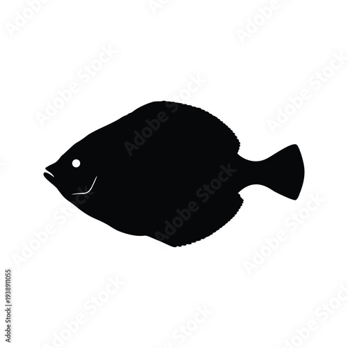 Elegant black and white fish silhouette vector illustration showcasing aquatic life design, flounder silhouette vector illustration