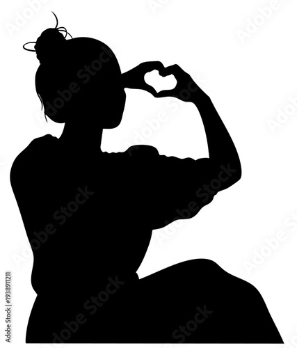 Young Woman Silhouette Forming Heart Shape with Hands, Self Love