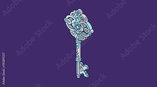 Intricate Ornate Skeleton Key with Detailed Filigree Design.